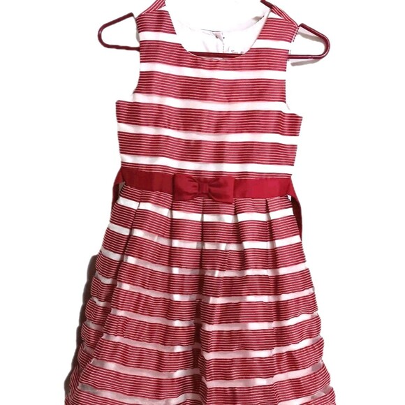 Jona Michelle Red White Stripe Party Dress Sleeveless with Faux Fur Shrug Sz 12 - Picture 3 of 13